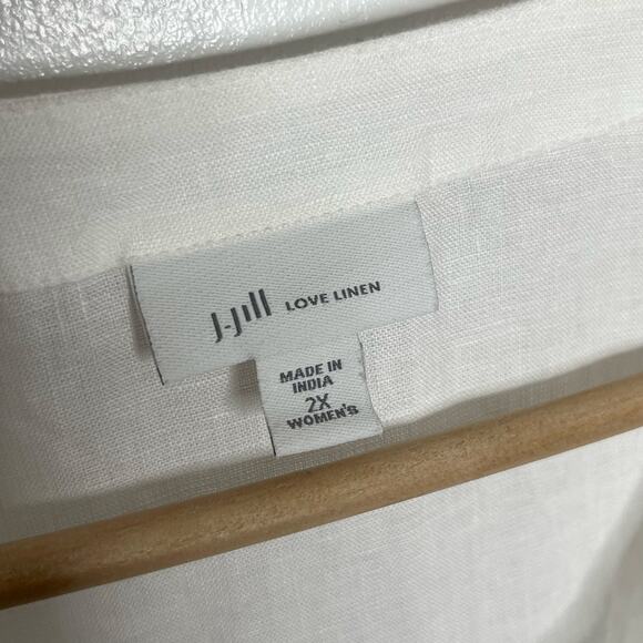 J. Jill Love Linen Womens Pullover Blouse 2X White Embellished V Neck Coastal - Picture 6 of 10
